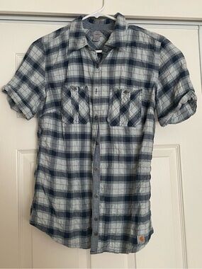 Carhartt Women’s Short-Sleeve Plaid Button-Up Shirt - Blue